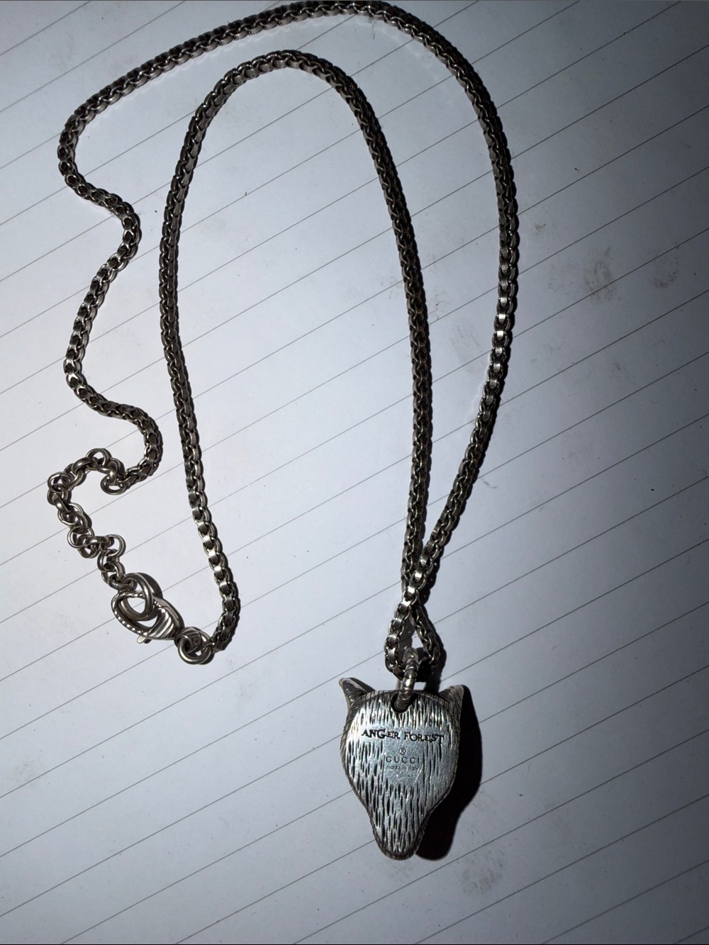 Gucci Silver-Tone Wolf Head Pendant Necklace for Men